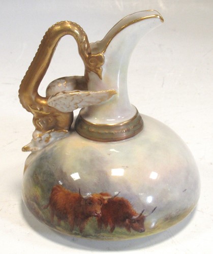 Lot 38 - A Worcester squat form ewer painted with...