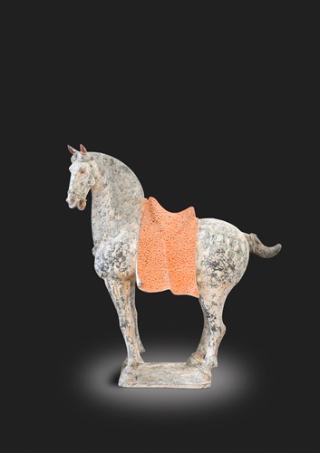 Lot 46 - A large painted pottery figure of a standing horse, Tang Dynasty (AD 618-907)