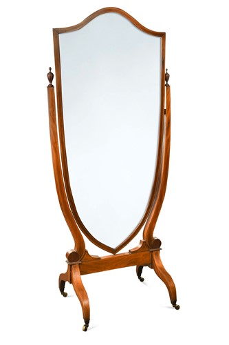 Lot 727 - An Edwardian inlaid mahogany cheval mirror