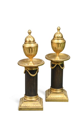 Lot 683 - A pair of bronze and gilt column cassolettes, 19th century