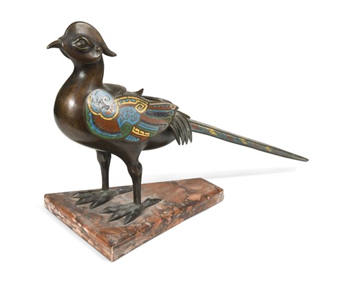 Lot 142 - A Japanese champleve enamel incense burner as a pheasant