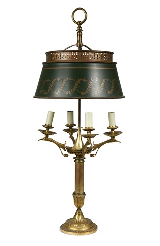 Lot 814 - A brass and tole ware bouillotte lamp, 19th century