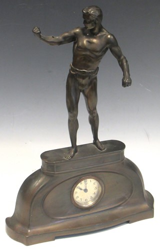 Lot 101 - An Art Nouveau spelter clock surmounted by a...