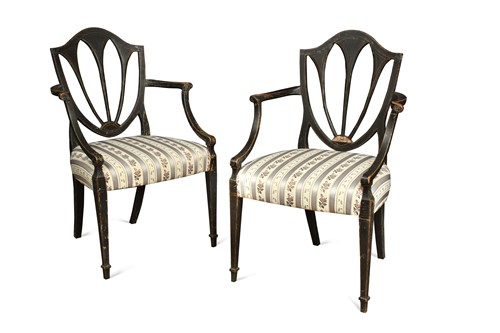 Lot 703 - A pair of painted Regency elbow chairs