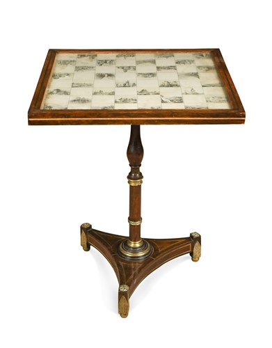 Lot 708 - A brass line inlaid rosewood chess table, 19th century