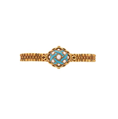 Lot 59 - A Victorian pearl and enamel bracelet