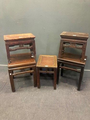 Lot 492 - Five Chinese hardwood stools of differing designs