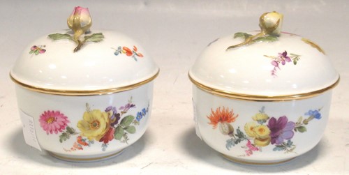 Lot 10 - Two Meissen bowls with covers, painted with...