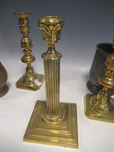 Lot 77 - A French metronome, pewter quart jug, brass...