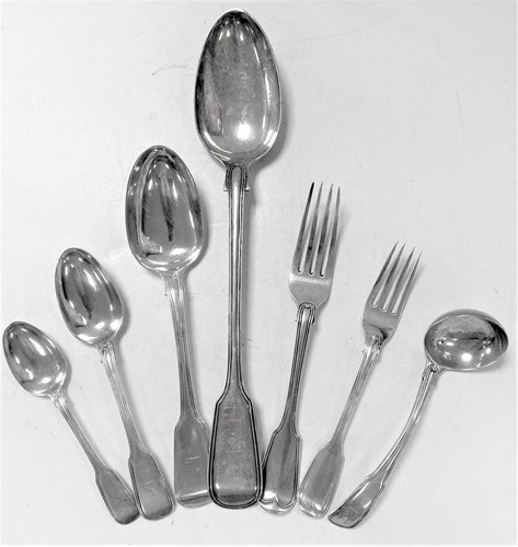 Lot 358 - A 35-piece set of George IV silver flatware with 24 additions