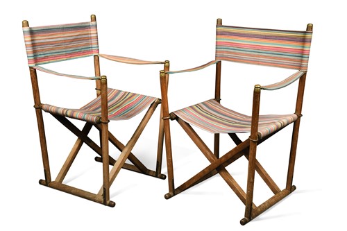 Lot 640 - A pair of teak Mogens Koch Mk-16 style Safari folding chairs, 20th century