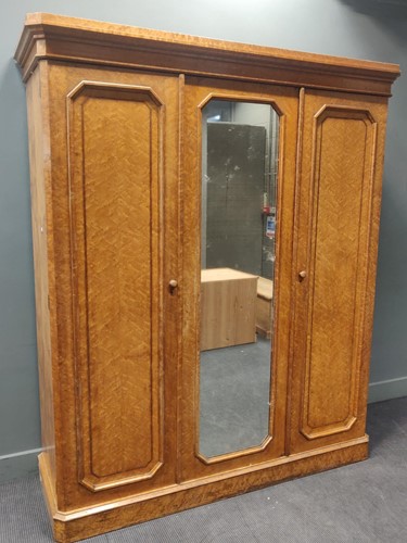 Lot 446 - A Victorian Maplewood triple wardrobe 219 x185....