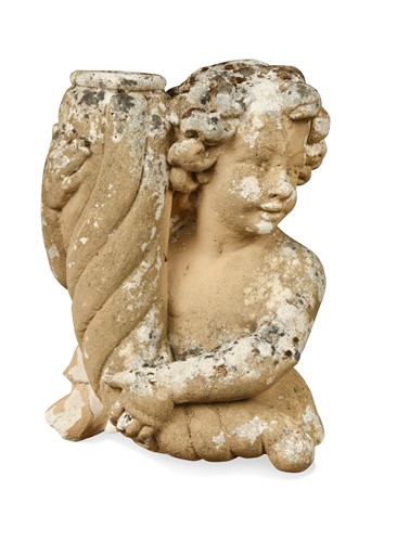 Lot 559 - A reconstituted stone bust of a boy holding a shell, 20th century