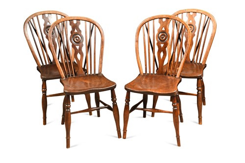 Lot 547 - A set of four fruitwood Windsor chairs, 19th century