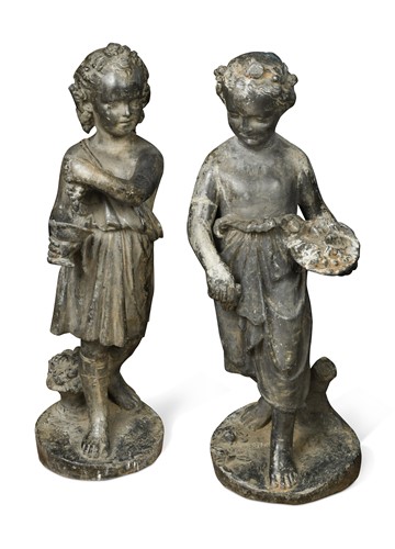 Lot 866 - A pair of lead figures of bacchanalian children, early 20th century