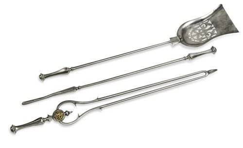 Lot 863 - Set of George III polished steel fire irons
