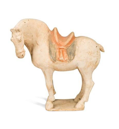 Lot 45 - A Chinese painted pottery figure of a standing horse, Tang Dynasty (AD 618-907)