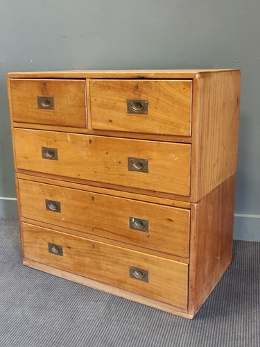 Lot 448 - A 19th century mahogany campaign chest of drawers