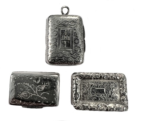 Lot 250 - A group of three 19th century silver miniature vinaigrettes