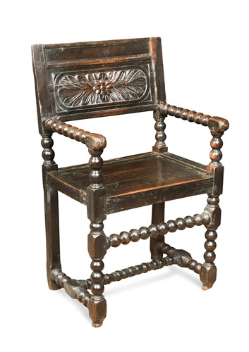 Lot 557 - A Flemish oak bobbin turned armchair, late 17th century