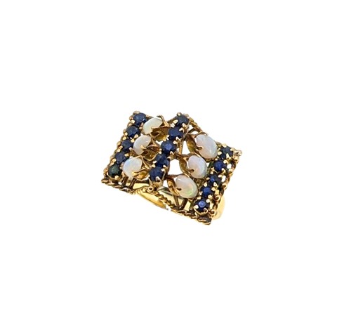 Lot 79 - A late 20th century opal and sapphire ring