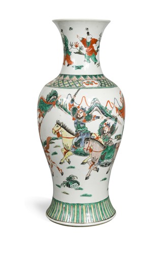 Lot 57 - A Chinese famille verte porcelain baluster vase, Qing Dynasty, late 19th century