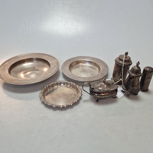Lot 221 - Two silver 'Armada' style dishes, a silver pin...