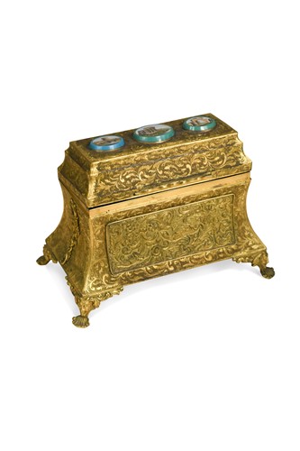 Lot 810 - A Grand Tour gilt metal inkwell, 19th century