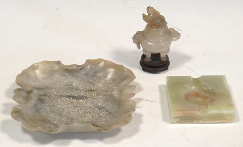 Lot 58 - A jade two-handled koro, an onyx ashtray and a...