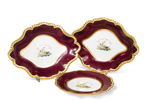 Lot 497 - Two Flight Barr & Barr Worcester armorial dessert dishes and a plate, circa 1815