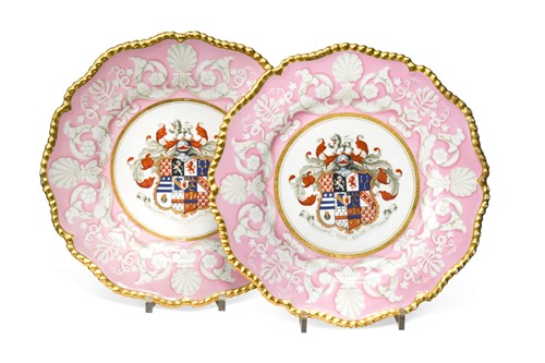 Lot 494 - A pair of Flight Barr and Barr Worcester armorial plates, circa 1817- 30