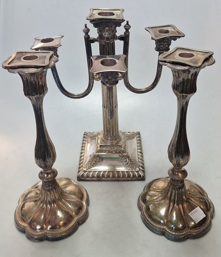 Lot 218 - A silver plated five light candelabra together...