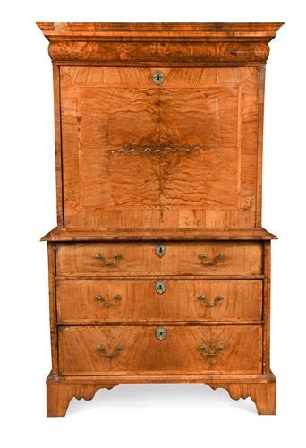 Lot 617 - A walnut escritoire, 18th century