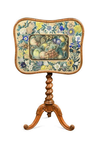 Lot 627 - A Victorian walnut tilt-top table with painted top