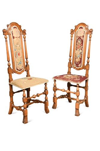 Lot 622 - A pair William & Mary style walnut side chairs, 19th century