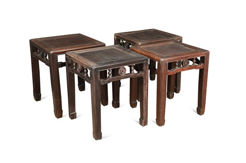 Lot 122 - A group of four similar Chinese square stools/stands, late Qing Dynasty