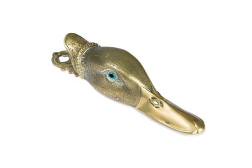 Lot 848 - A Victorian brass paper clip modelled as a duck head, circa 1870