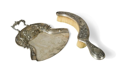 Lot 332 - A late 19th century German metalwares silver crumb scoop and brush