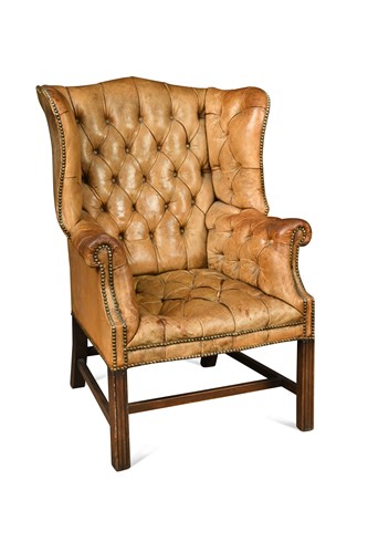 Lot 578 - A Georgian style leather wingback armchair, 20th century