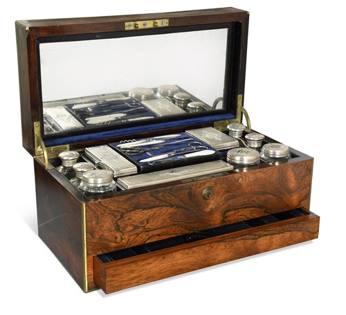 Lot 761 - A Victorian rosewood fitted dressing box, dated 1867