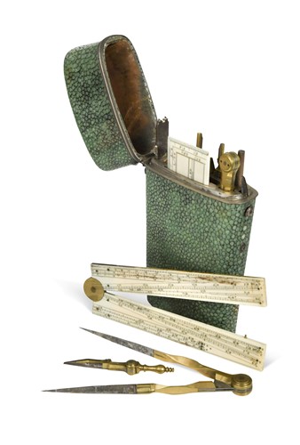 Lot 835 - A shagreen cased set of draughtsman's instruments, early 19th century