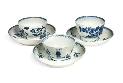 Lot 566 - Four Worcester tea bowls and saucers, circa 1775