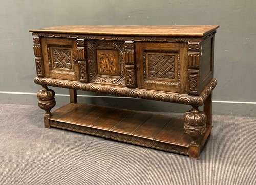 Lot 429 - A 17th century style oak marquetry side...