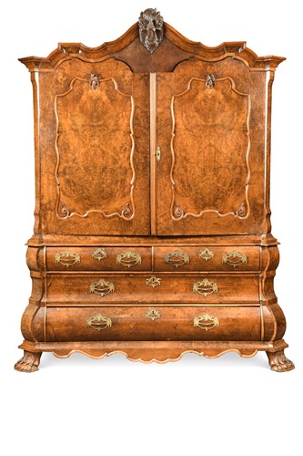 Lot 603 - A Dutch burr walnut cabinet, 19th century