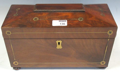 Lot 136 - A Regency mahogany sarcophagus tea caddy, 17 x...