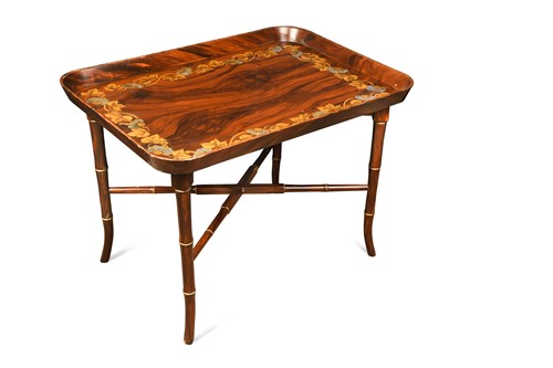 Lot 745 - A Regency style parcel-gilt and faux-bois tray-top coffee table, 20th century