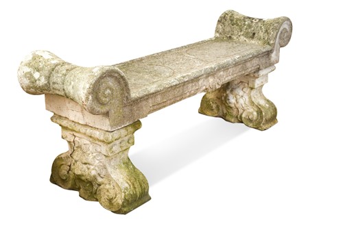 Lot 876 - A composite stone garden bench, early 20th century