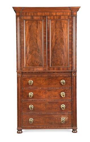 Lot 520 - A Regency ebony line inlaid mahogany cabinet