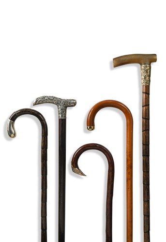 Lot 841 - A collection of seven walking sticks,  late 19th and early 20th century