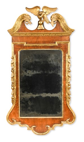 Lot 615 - A George II style mahogany and parcel gilt wall mirror, 19th century